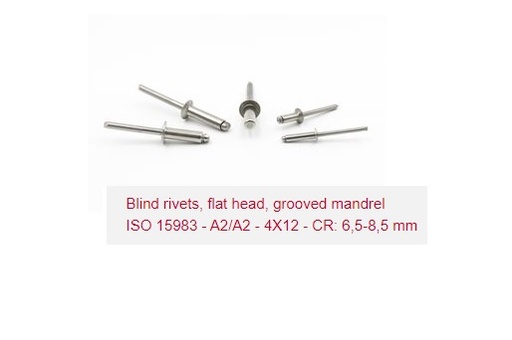 [FPR/MSFH4X12] Rivet, Stainless Steel Flat Head w/Grooved Mandrel A2 4x12 5-8mm