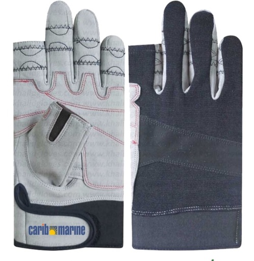 [KHA/KGI-24031A] Gloves, Leather Padded Grip 2 Fingercut Carib Marine Logo