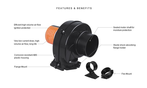 [SFL/SFBB1-130-01] Blower, 01 Series 12V Flange/Flex Mount 130CFM