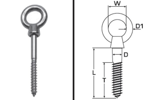 [WAS/M8268-8] Eye Bolt, A4 8 x 80mm with Wood Thread