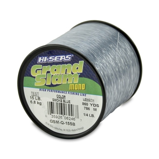 [HSS/GSM-Q-15SB] Monofilament, Grand Slam 15lb Test 1/4lb Spool 860yds Smoke Blue