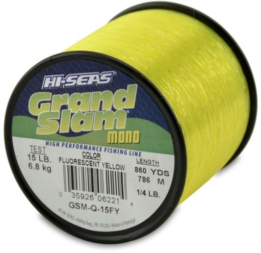 [HSS/GSM-Q-15FY] Monofilament, Grand Slam 15lb Test 1/4lb Spool 860yds Fluorescent Yellow