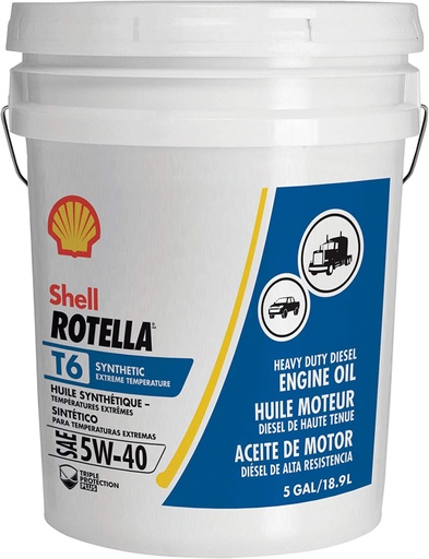 [SHE/ROT5W-40-PL] Motor Oil, SAE:5W-40 Rotella T6 5Gal Pail