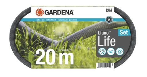 [GRD/18450-20] Hose, Textile Liano Life 20m Set Ø:13mm (1/2”) w/Spray Nozzle & Connectors