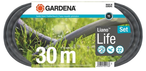 [GRD/18457-20] Hose, Textile Liano Life 30m Set Ø:13mm (1/2”) w/Spray Nozzle & Connectors