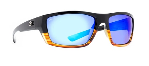 [HEN/2405-0437] Sunglasses, Sancho Wood Grain Fade Frame/Blue Mirror Lens