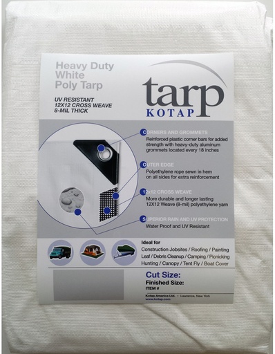 [TAR/HD8X20WH] Tarpaulin, 8' x 20' Heavy Duty Polyester White